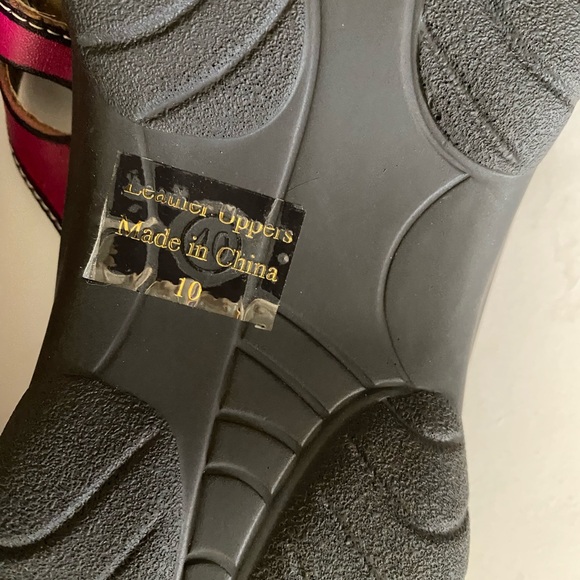 Elite By Corkys Sandals Size 10 Rain Leather Colorful Slides Flower - Picture 9 of 9